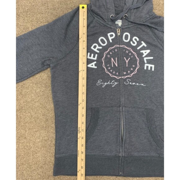 Vintage Aeropostale Hoodie Womens M NY 87 Spell-Out Logo Raglan Fleece Zip-Up - Picture 6 of 11